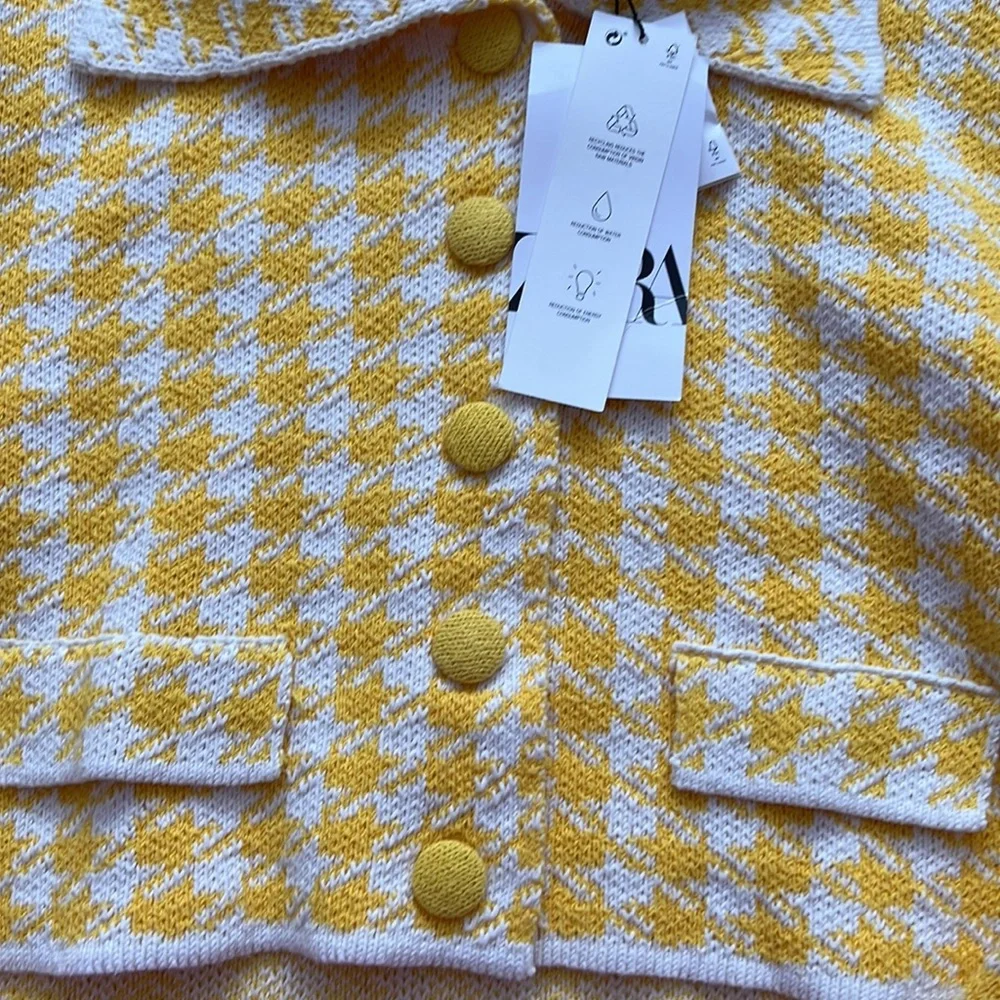 Zara Yellow Houndstooth Cropped Cardigan - Picture 15 of 16